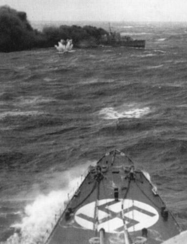 Photo: H.M.S. Glowworm as seen from the Admiral Hipper.